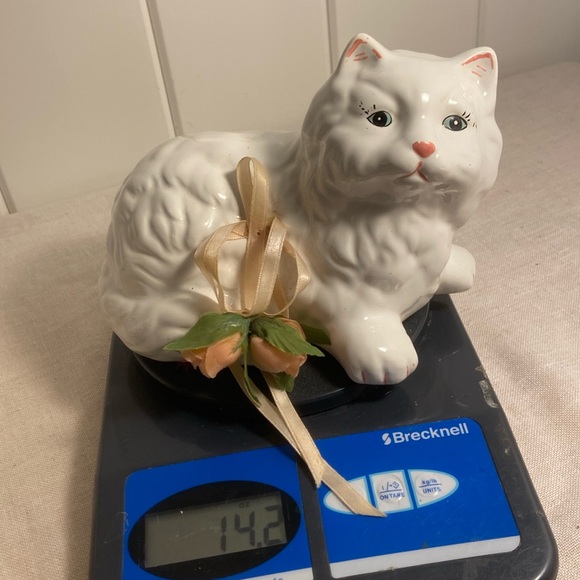 2 vintage White Cat Figurine SET Persian long haired blue eye cats LOT 70s 80s - Picture 15 of 15